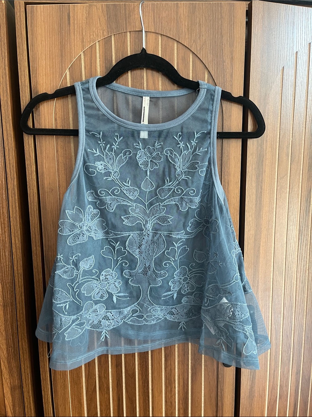 Anthropologie Blue Mesh Appliqué Lace Embroidered Tank Top